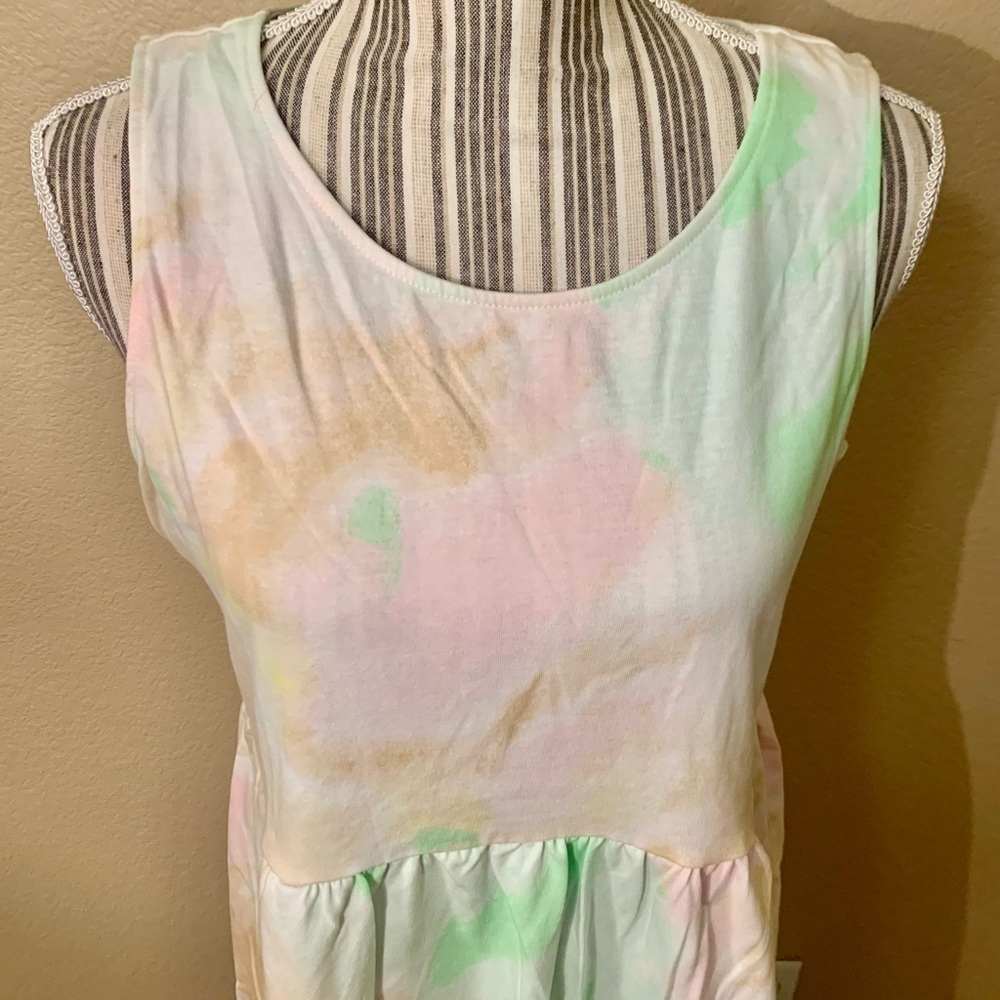 NWT Love, Fire Dress XL Jrs Pastel Green Pink TieDye Cotton Mini Sleeveless NEW - Picture 2 of 16